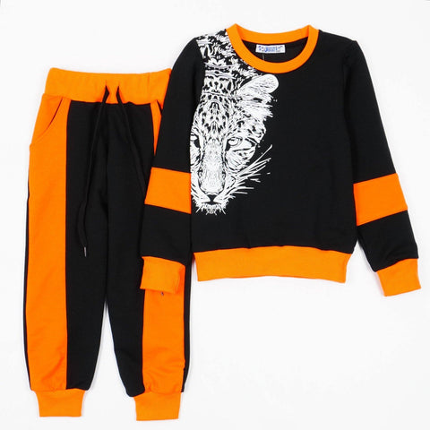 Boys' Tiger ' Printed Black/Orange Tracksuit (3-8y) - Clothes4Kids