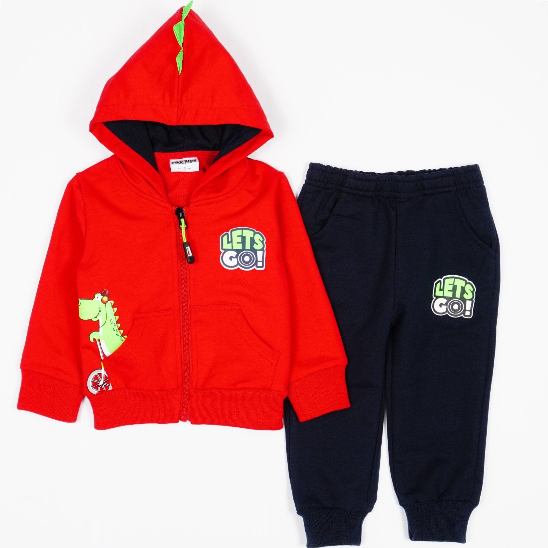 Boys' Lets Go! Dino' Printed Red/Navy Blue Tracksuit(1-5y) - Clothes4Kids