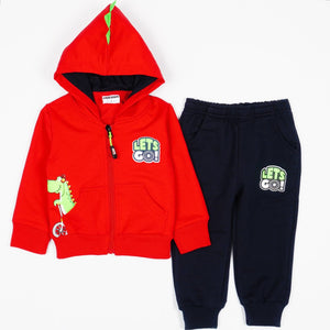 Boys' Lets Go! Dino' Printed Red/Navy Blue Tracksuit(1-5y) - Clothes4Kids