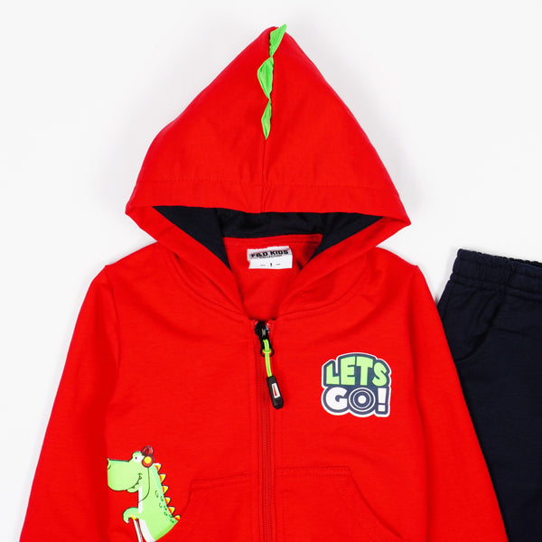 Boys' Lets Go! Dino' Printed Red/Navy Blue Tracksuit(1-5y) - Clothes4Kids