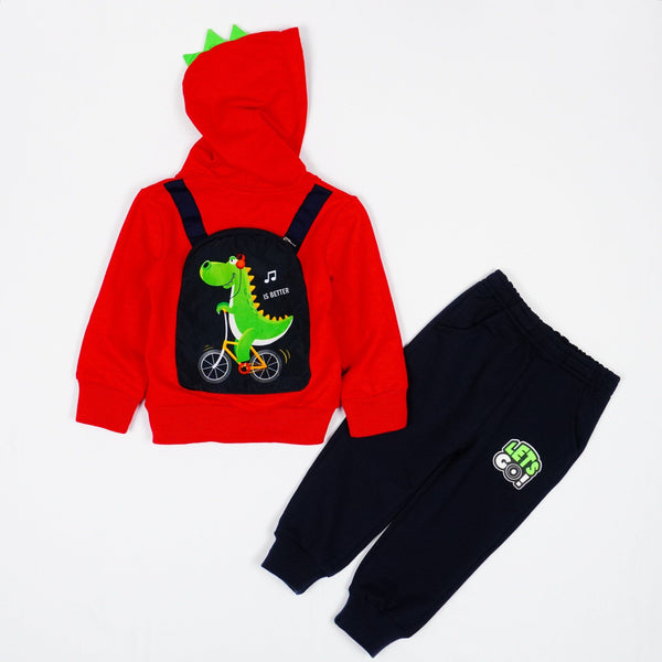 Boys' Lets Go! Dino' Printed Red/Navy Blue Tracksuit(1-5y) - Clothes4Kids