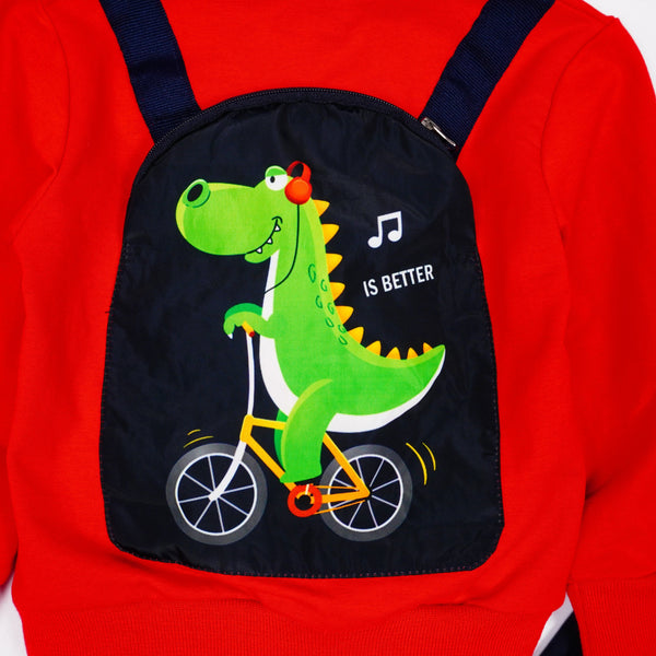 Boys' Lets Go! Dino' Printed Red/Navy Blue Tracksuit(1-5y) - Clothes4Kids