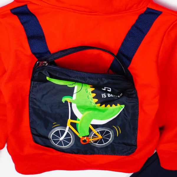 Boys' Lets Go! Dino' Printed Red/Navy Blue Tracksuit(1-5y) - Clothes4Kids