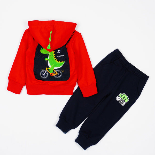 Boys' Lets Go! Dino' Printed Red/Navy Blue Tracksuit(1-5y) - Clothes4Kids