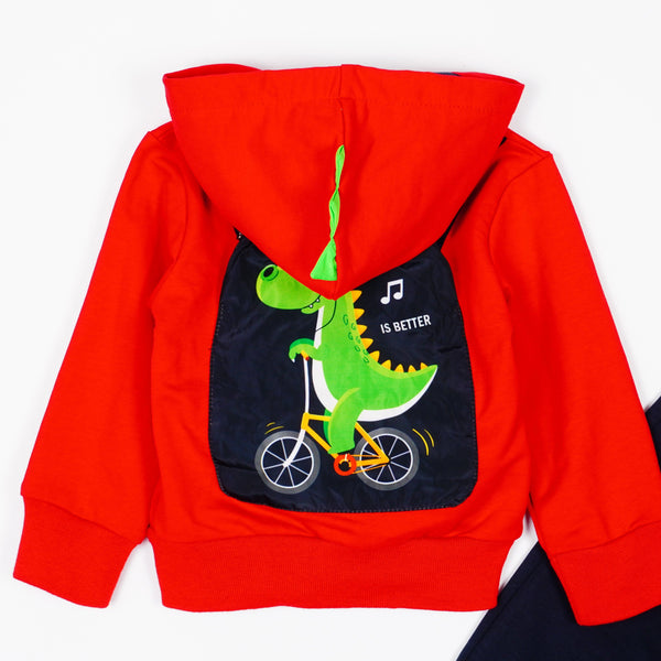 Boys' Lets Go! Dino' Printed Red/Navy Blue Tracksuit(1-5y) - Clothes4Kids