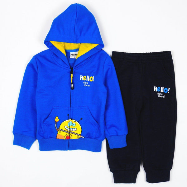 Boys' Hello! Robot' Printed Blue/Navy Blue Tracksuit (1-5y) - Clothes4Kids