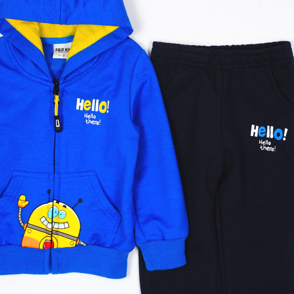 Boys' Hello! Robot' Printed Blue/Navy Blue Tracksuit (1-5y) - Clothes4Kids