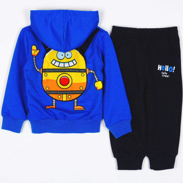 Boys' Hello! Robot' Printed Blue/Navy Blue Tracksuit (1-5y) - Clothes4Kids
