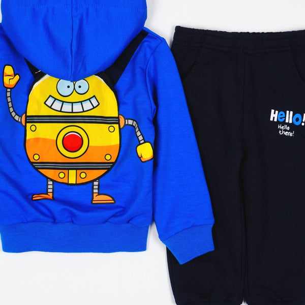 Boys' Hello! Robot' Printed Blue/Navy Blue Tracksuit (1-5y) - Clothes4Kids