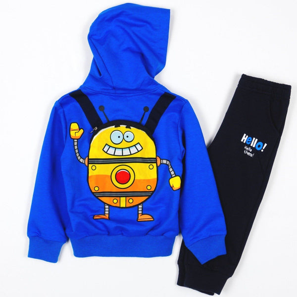 Boys' Hello! Robot' Printed Blue/Navy Blue Tracksuit (1-5y) - Clothes4Kids