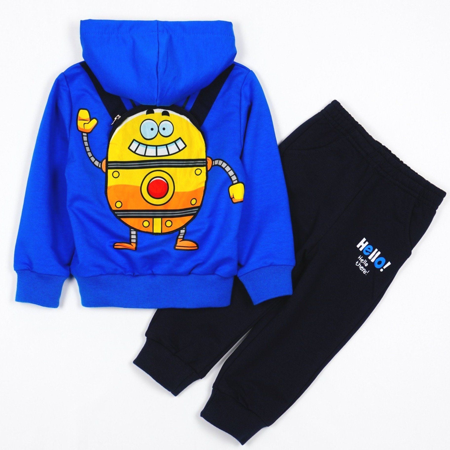 Boys' Hello! Robot' Printed Blue/Navy Blue Tracksuit (1-5y) - Clothes4Kids