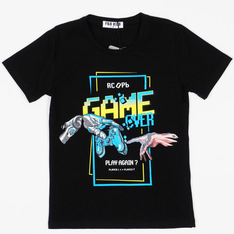 Boys' Game Over' Printed Black T-Shirt (7-16y) - Clothes4Kids