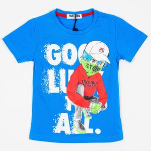 Boys' Trouble Maker' Printed Blue T-Shirt (3-8y) - Clothes4Kids