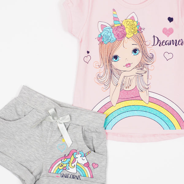 Girls' Dreamer' Unicorn Printed Summer Set *Last size-116(5-6y)* - Clothes4Kids