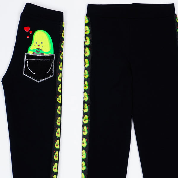 Girls' Avocado ' Printed Winter Warm Black Leggings (7-12y) - Clothes4Kids