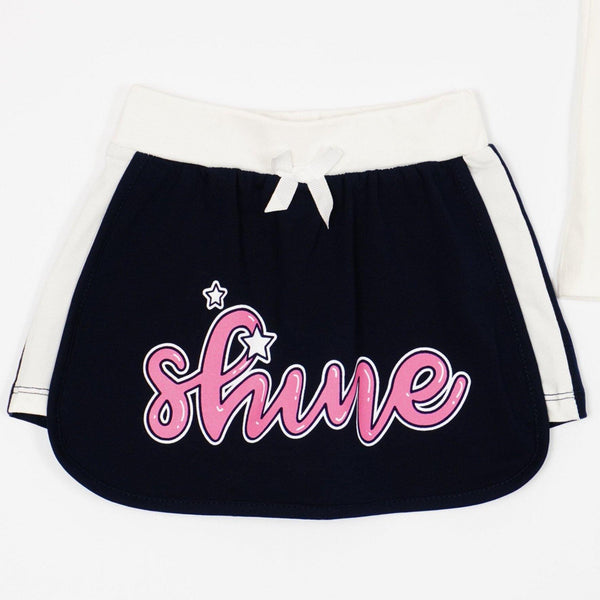 Girls' Shine' Unicorn Printed Summer Set Cream/Navy Blue (2-6y) - Clothes4Kids