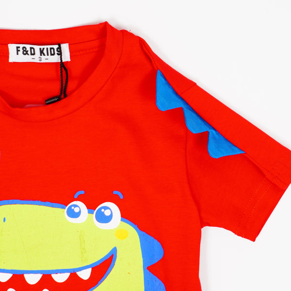 Boys' Follow Me Dude! ' Dino Printed Red T-Shirt (1-5y) - Clothes4Kids