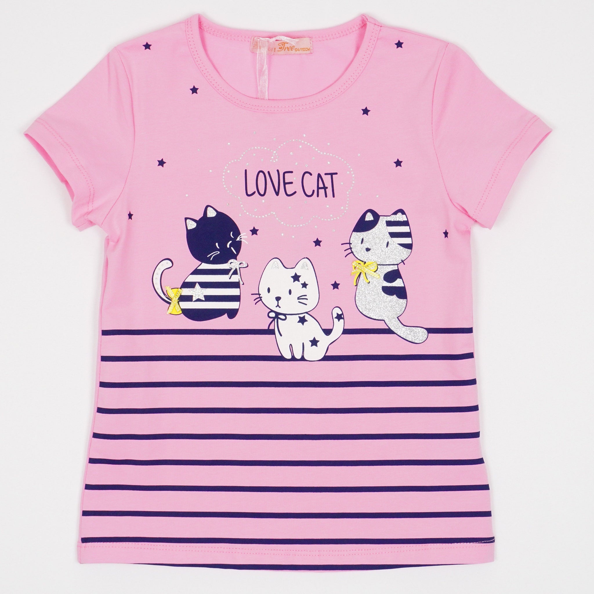 Girls' Love Cat ' Printed Pink/White T-Shirt (3-8y) - Clothes4Kids