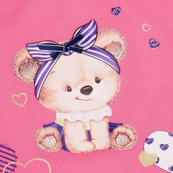 Girls' Teddy Bear ' Printed Pink/White T-Shirt / Tunic (2-7y) - Clothes4Kids