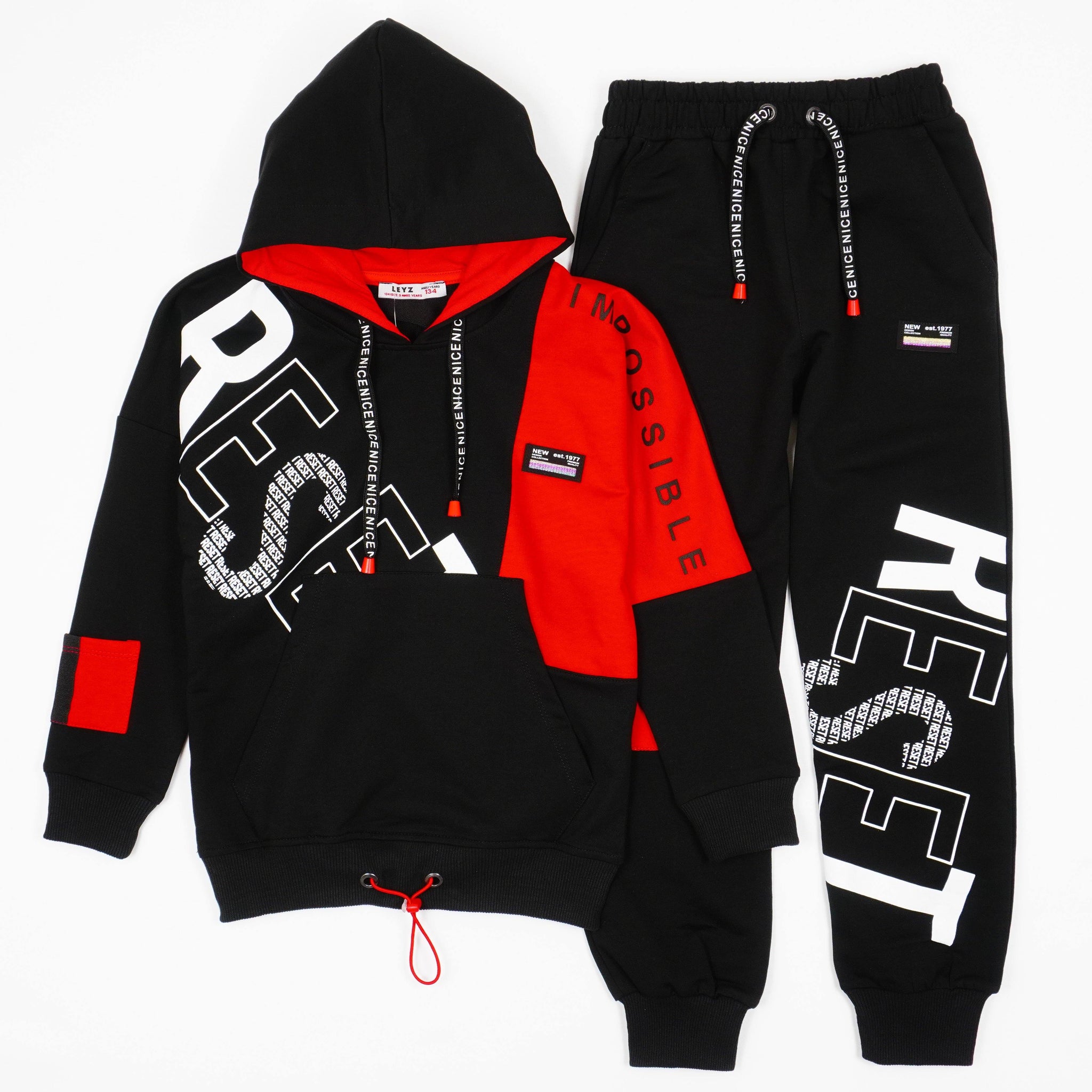 Boys' Reset' Printed Black/Red Tracksuit (8-13y) - Clothes4Kids