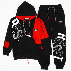 Boys' Reset' Printed Black/Red Tracksuit (8-13y) - Clothes4Kids