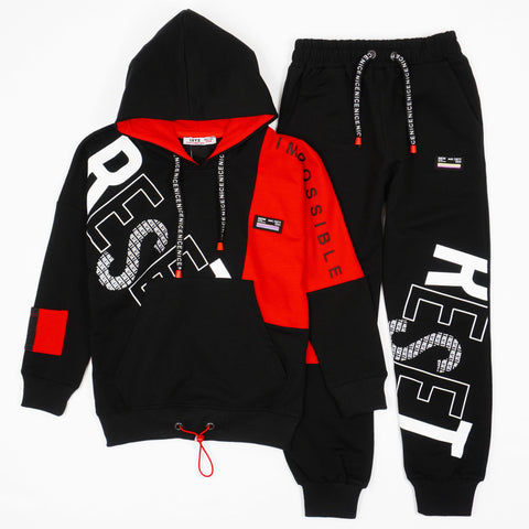 Boys' Reset' Printed Black/Red Tracksuit (8-13y) - Clothes4Kids