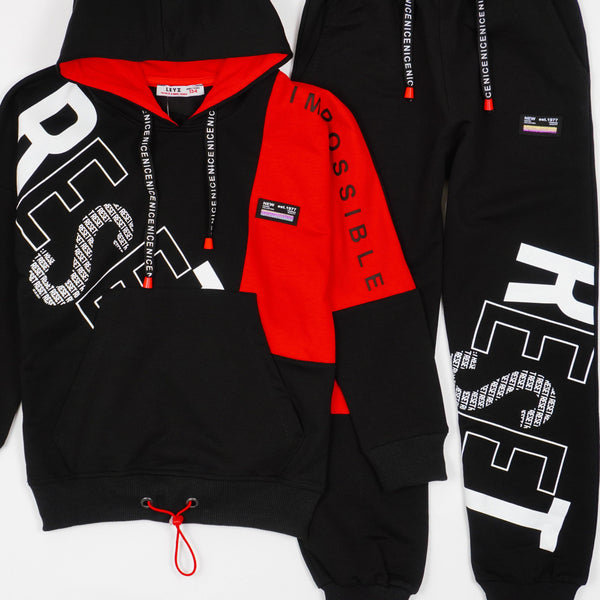 Boys' Reset' Printed Black/Red Tracksuit (8-13y) - Clothes4Kids