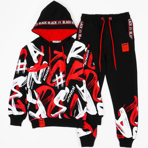 Boys' Graffiti' Printed Black/Red/White Tracksuit (8-14y) - Clothes4Kids