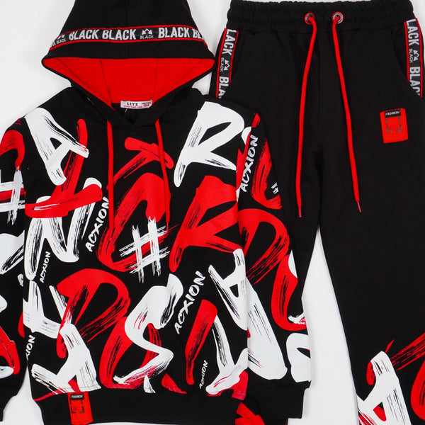 Boys' Graffiti' Printed Black/Red/White Tracksuit (8-14y) - Clothes4Kids