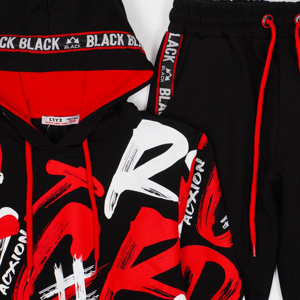 Boys' Graffiti' Printed Black/Red/White Tracksuit (8-14y) - Clothes4Kids