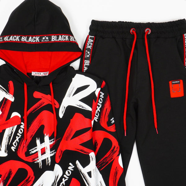 Boys' Graffiti' Printed Black/Red/White Tracksuit (8-14y) - Clothes4Kids