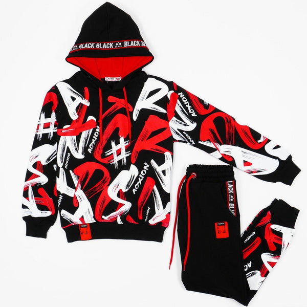 Boys' Graffiti' Printed Black/Red/White Tracksuit (8-14y) - Clothes4Kids