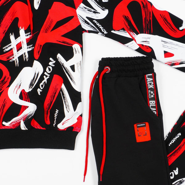 Boys' Graffiti' Printed Black/Red/White Tracksuit (8-14y) - Clothes4Kids