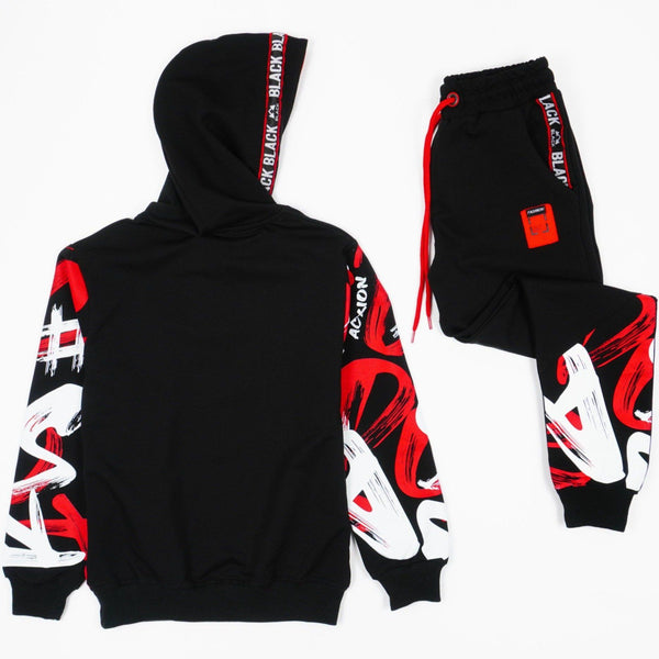 Boys' Graffiti' Printed Black/Red/White Tracksuit (8-14y) - Clothes4Kids