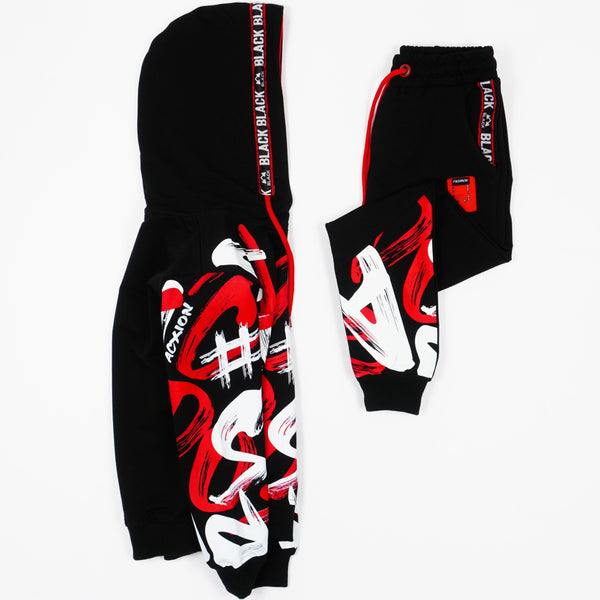 Boys' Graffiti' Printed Black/Red/White Tracksuit (8-14y) - Clothes4Kids