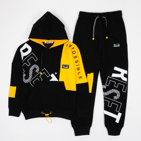 Boys' Reset' Printed Black/Yellow Tracksuit (4-8y) - Clothes4Kids
