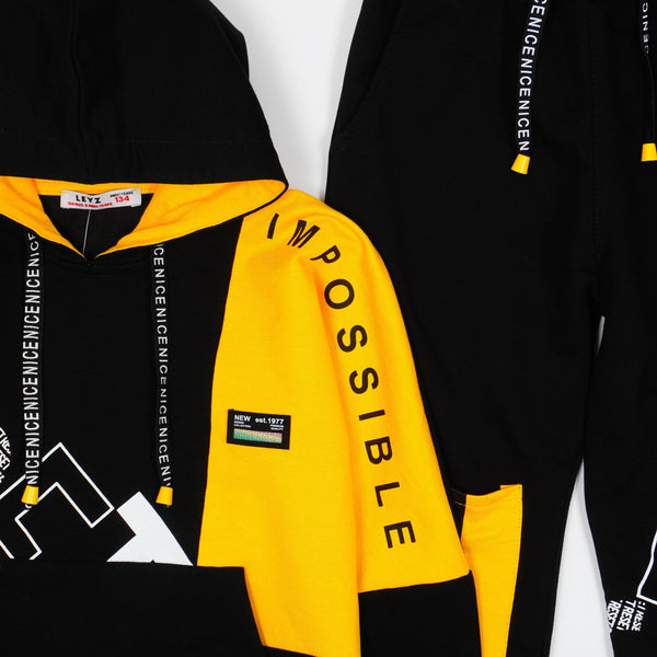 Boys' Reset' Printed Black/Yellow Tracksuit (4-8y) - Clothes4Kids