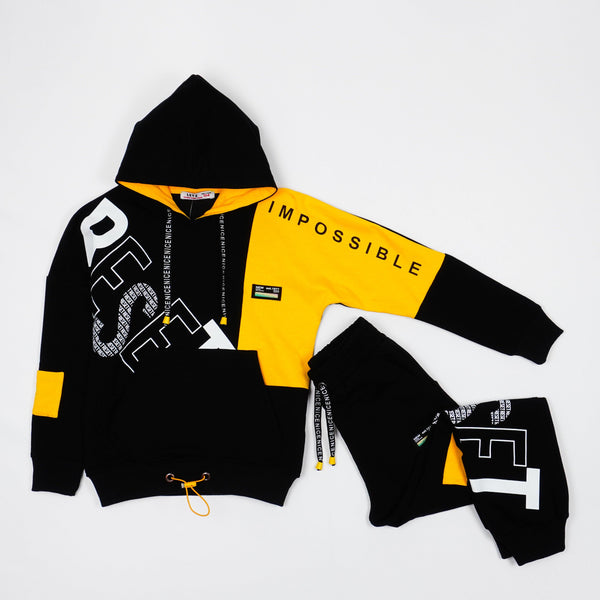Boys' Reset' Printed Black/Yellow Tracksuit (4-8y) - Clothes4Kids