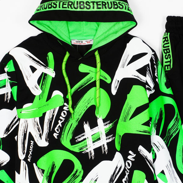 Boys' Graffiti' Printed Black/Green/White Tracksuit (8-13y) - Clothes4Kids