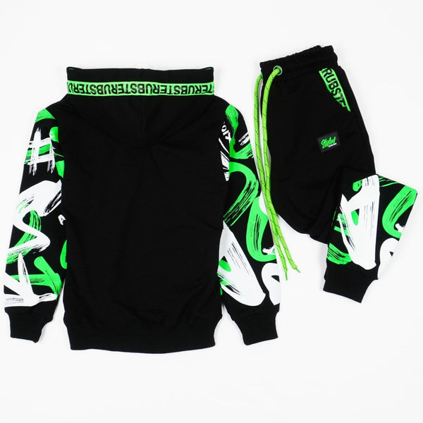 Boys' Graffiti' Printed Black/Green/White Tracksuit (8-13y) - Clothes4Kids