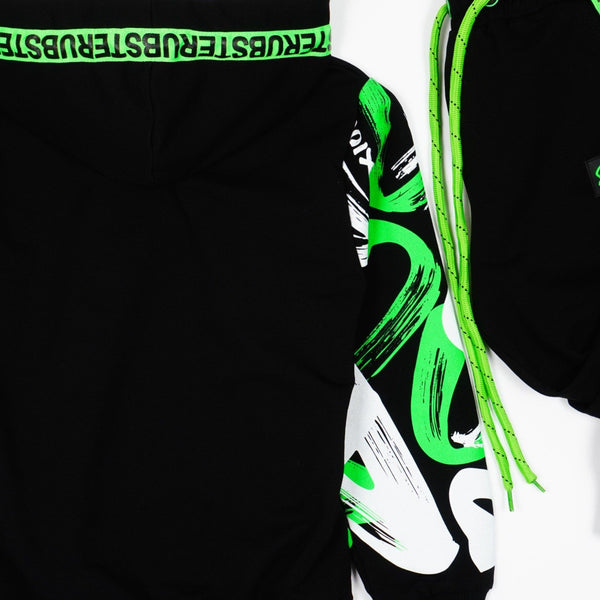 Boys' Graffiti' Printed Black/Green/White Tracksuit (8-13y) - Clothes4Kids