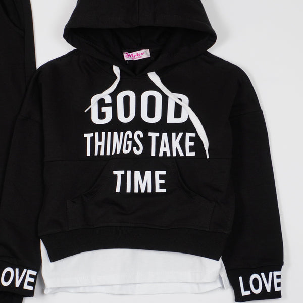 Girls' Good Time' Printed Black/ Red Tracksuit (7-12y) - Clothes4Kids