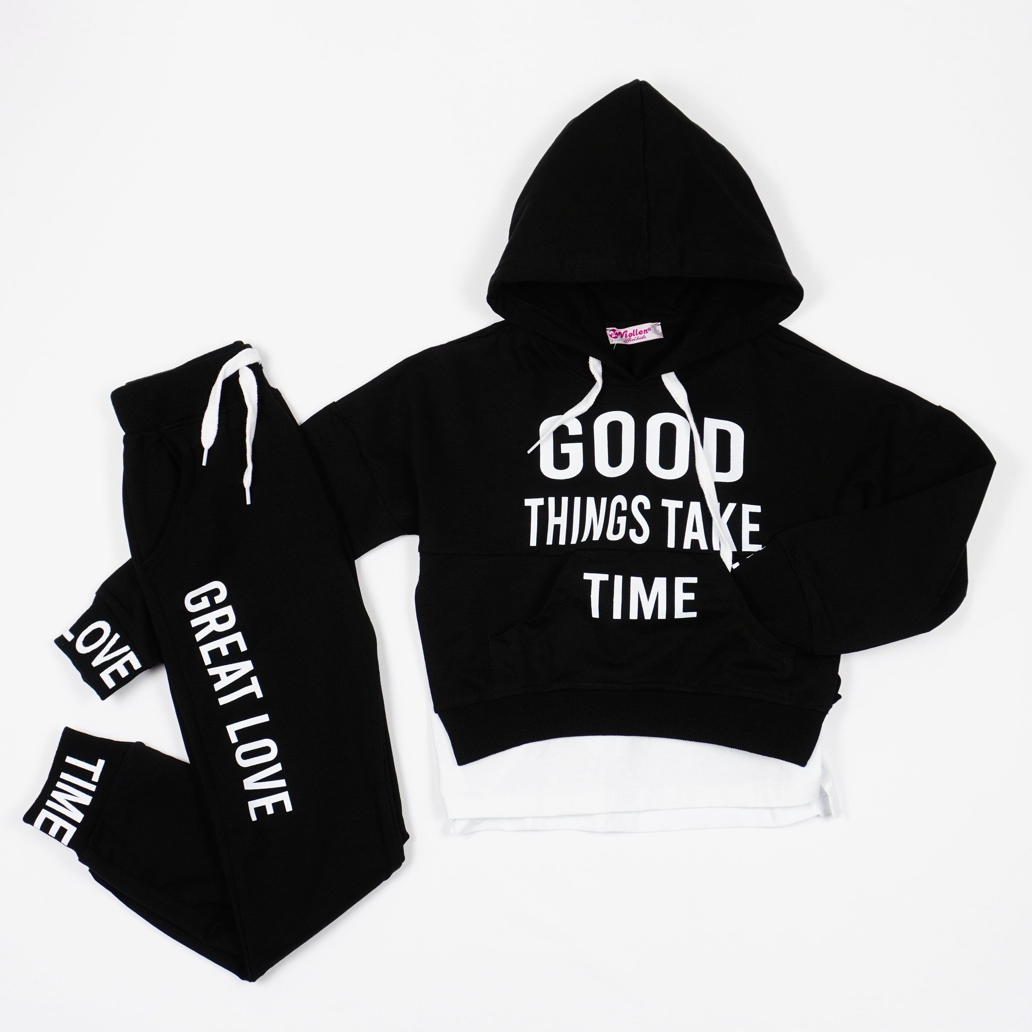 Girls' Good Time' Printed Black/ Red Tracksuit (7-12y) - Clothes4Kids