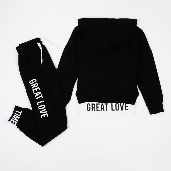 Girls' Good Time' Printed Black/ Red Tracksuit (7-12y) - Clothes4Kids