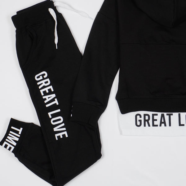 Girls' Good Time' Printed Black/ Red Tracksuit (7-12y) - Clothes4Kids