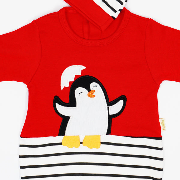 Baby Sleepsuit Penguin Printed Red 2pcs Set (6-12m) - Clothes4Kids