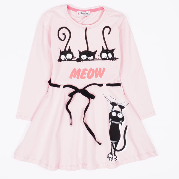 Girls' Meow' Cat' Printed Long Sleeve Dress (9m-7y) - Clothes4Kids