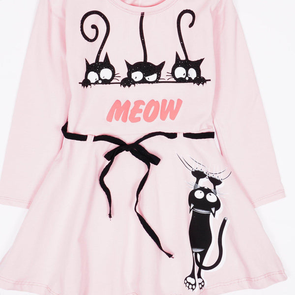 Girls' Meow' Cat' Printed Long Sleeve Dress (9m-7y) - Clothes4Kids