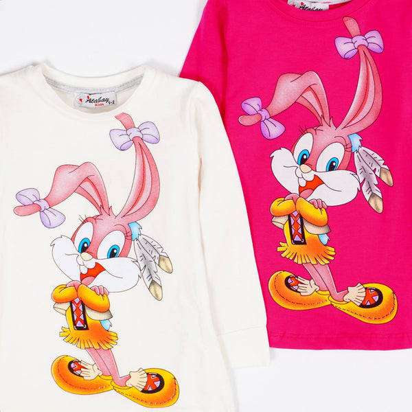 Girls' Babs Bunny' Printed Long Sleeve Pink/Cream Top (9m-3y) - Clothes4Kids