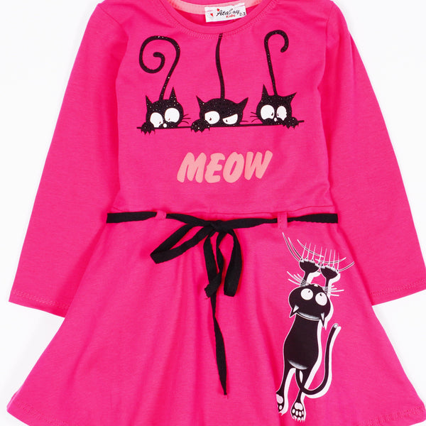 Girls' Meow' Cat' Printed Long Sleeve Dress (9m-7y) - Clothes4Kids